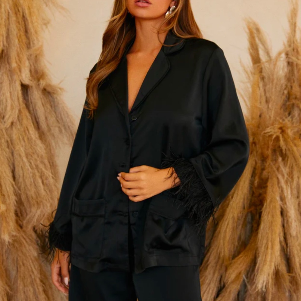 LOLA BABY TWO PIECE SATIN PANT SET - BLACK - Picture 2 of 9